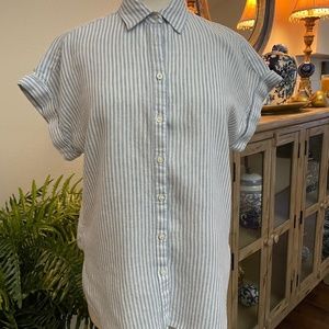 Ralph Lauren Linen Blue and White Striped Blouse